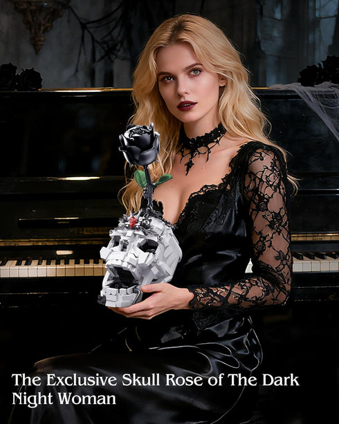 ONIMISC Set, 3 1 Skull Black Rose Flower Building in Gothic Horror Decor Botanical Artificial Flowers Collection Toys
