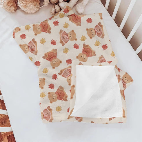Selgkds 60x80inch Cute Bears Orange Fall Leaves Baby Blankets for Girl Boy Pastel Bear Sweaters Autumn Infant Toddler