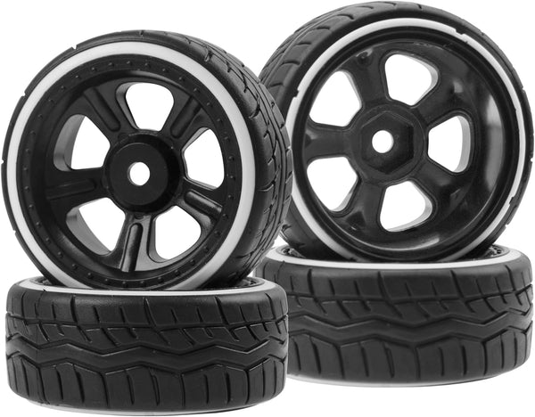 1/10 RC Hard Plastic Drift Tires & Wheel Rims, 12mm Hex Compatible with HSP 94123 Tamiya TT01 TT02 Kyosho Traxxas