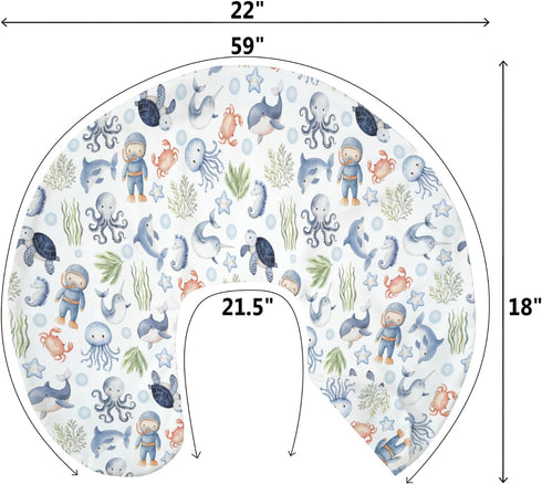 Sea Animal Baby Nursing Pillow Cover for Boy Girl Diver Turtle Jellyfish Whale Sea Weeds Starfish Nursing Slipcover