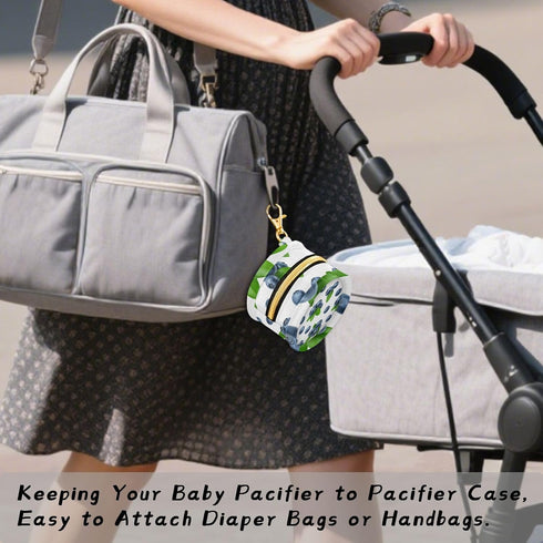 Blueberries Round Pacifier Storage Case with Zipper, Portable Pacifier Case for Travel, Diaper Bag & Purse, Pacifier
