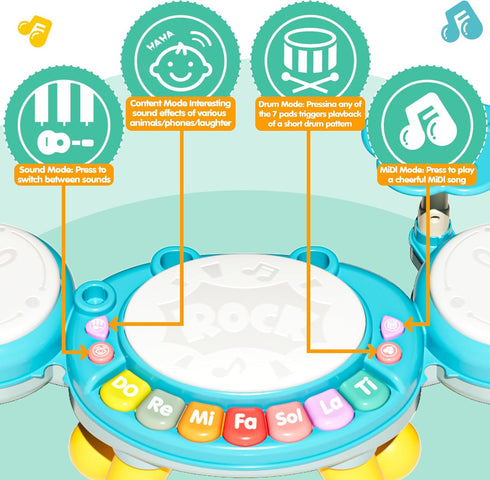 Set 1-3, Set 1 6 9 12 18 Toddler Drum for Kids Baby Drum Year Old with Light-Up Microphone, Musical Instruments