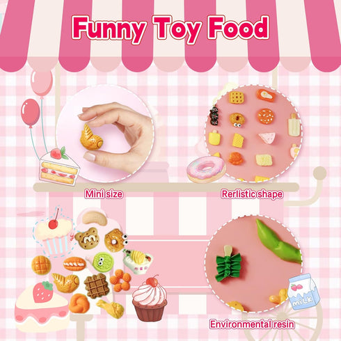50 Pack Set Mini Food Blind Bags for Kids - Small Dollhouse Accessories & Party Favors with Tiny Resin Food Toys