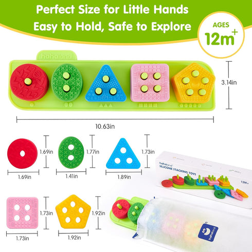1-3 1 1 hahaland Silicone Sorting & Stacking Toys Toddlers - Montessori Sensory Toys for Year Old, Textured Soft Blocks