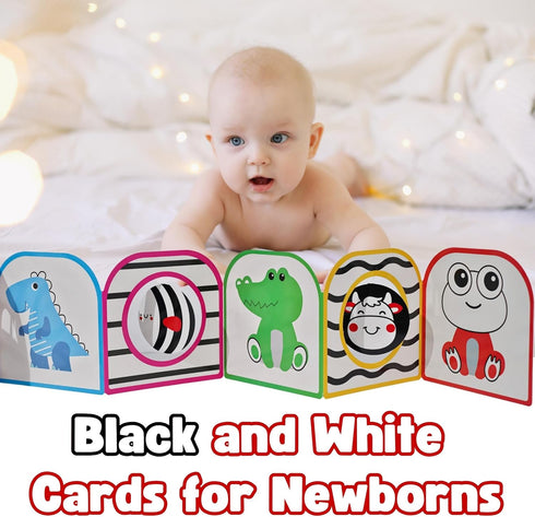 High Contrast Baby Toys with Mirror - Soothing Musical Toy for Newborns 0-12 Months, Brain Development Activities