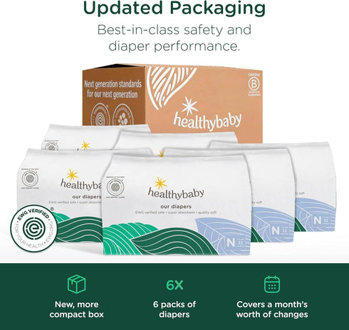 (<10 lbs) 32 Count 12-Hour Our Diapers | The First EWG Verified & Microbiome-Friendly Diaper | Size NB | Leak