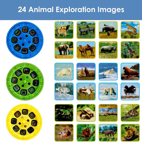 Kids Torch Animal Projector with 3 Discs 24 Images, Small Gifts for Boys Age 3-7, Cool Present for Children