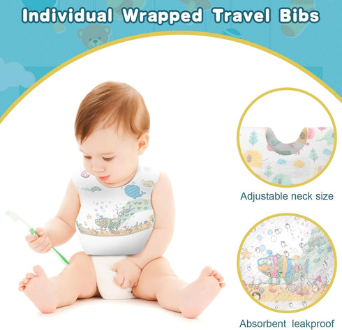 100 Shinymoon Pcs Disposable Baby Bibs Individual Wrapped Travel Bibs Waterproof Food Catcher for Toddlers Girls Boys