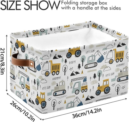 Excavator Truck Toy Storage Basket, Fabric Kitchen Baskets for Cars Boys Toys, Open Home Storage Bins Boxes, Foldable