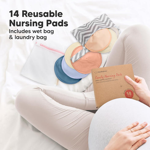 14 5") Organic Nursing Pads - Washable Breast Pads for Breastfeeding, Wash Bag, Viscose Derived from Bamboo Reusable