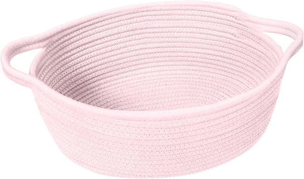 Small Woven Gift Basket, Light Pink Cotton Rope Cat Dog Toy Bin Box, Nursery Baby Basket, Wicker Basket with Handles,