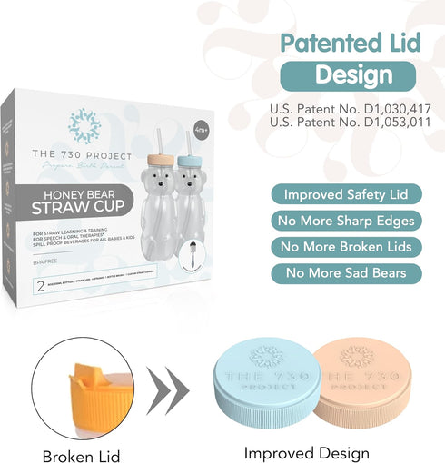 730 2-Pack Set, 8 oz, The Project Honey Bear Straw Cup for Babies, Honey Bear Bottle with Travel Lid, Therapy Learning