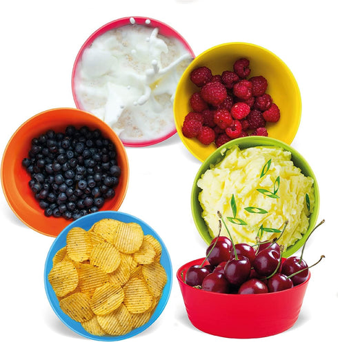 Plastic Toddler Bowls Set of 6 Kids Bowls 10 Oz - Microwave Dishwasher Safe BPA Free Brightly Colored Snack Bowls