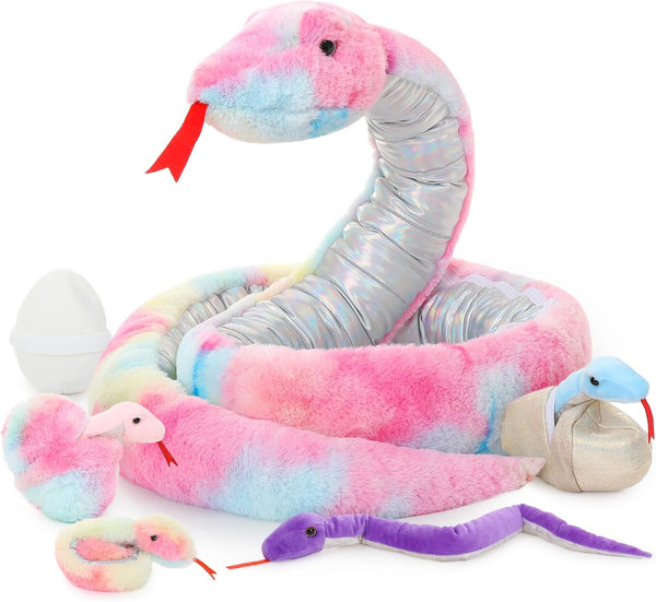 MaoGoLan Giant Snake Stuffed Animal, 118'' Long Realistic Large Mommy with 4 Babies & 2 Eggs Plush Toy Gift for Kids