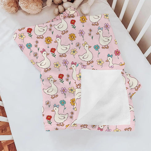 Selgkds 50x60inch Cute Geese Boho Flowers Baby Blankets for Girls Boys Infants Toddler Crib Stroller Pink Spring Ducks