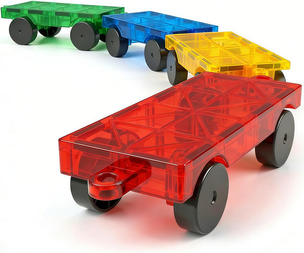 Magnetic Tiles Cars Construction Set, 4 PCS Magnet Cars Magnetic Building Blocks