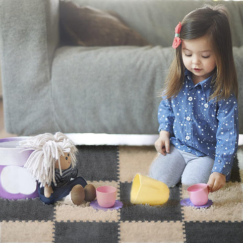 12 0.6" 12 (11.8", pcs Thickened Plush Interlocking Floor Mat Thick- Fluffy Square Tiles with Edgings Soft Anti-Slip