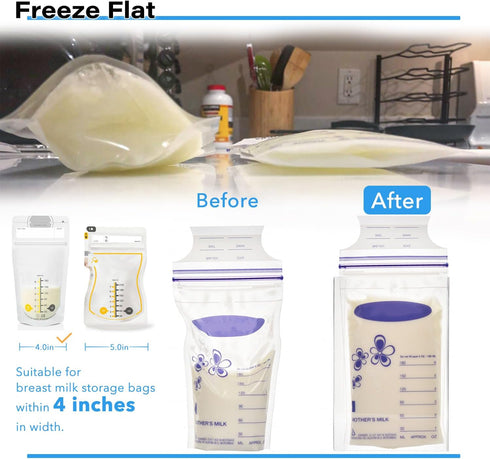 Ugotfeels (2 Pack) Breastmilk Storage Container with Freezer Flattener Kit, Large Capacity Organizer Bins