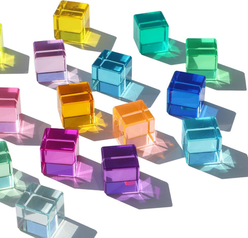 Rainbow Crystal Acrylic Cubes, Children Learning Color Light Shadow Toy, 32PCS Stacking Gem Blocks