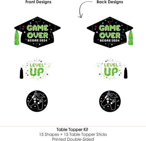 Big Dot of Happiness Game Over Video Game Graduation Party Centerpiece Sticks - Set of 15 Table Toppers