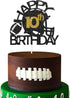 Black & Gold Glitter Football Happy 10th Birthday Cake Topper - Football Theme Party Decoration, 10th Birthday Party