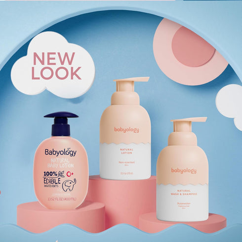 100% SET 12 OZ (Set 2) Babyology - Edible Ingredients - All Natural Baby Wash and Shampoo Rose + Organic Baby Lotion