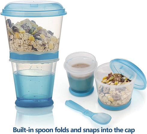 INOGIH Portable Cereal On the Go Cups with Spoon (Blue) - Breakfast Drink-Cup Cereal To-Go Container