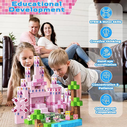 DOFASNCN 3+Creative 100PCS Pink Magnetic Building Blocks Magnetic Building Tiles Toys for Boys Girls Age Plastic Magnet