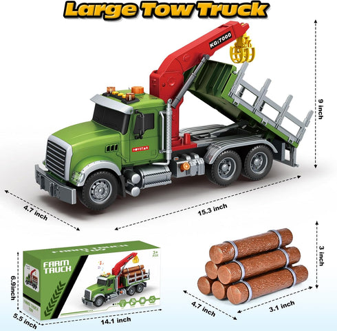 3 4 5 6 7 8 15" 6 Bstoyder Kids Toys for Years Old Boys, Farm Logging Truck Toy with Loading Crane and Trunks, Lights