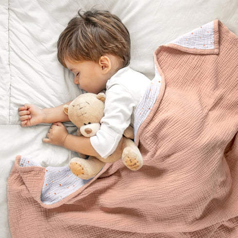 4-Layer 47"x47"(Peach lulumoon Muslin Baby Blanket for Girls: Soft Cotton Toddler Blanket for Daycare - Reversible