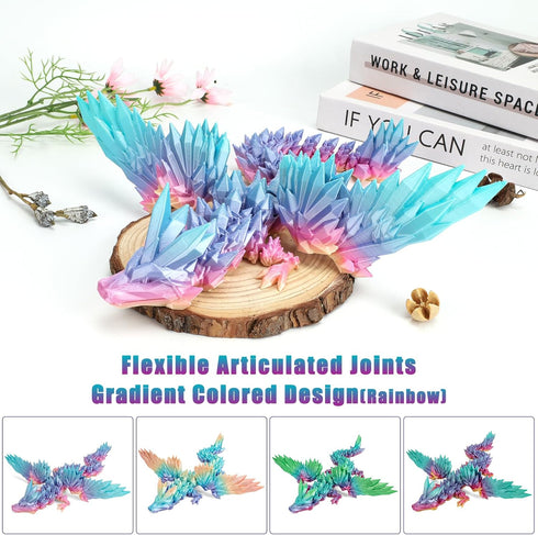 VUTIKPIX 18" 3D 3D Printed Dragon with Wings, Large Printed Animals, Articulated Crystal Dragons ToysAdults Desk Fidget
