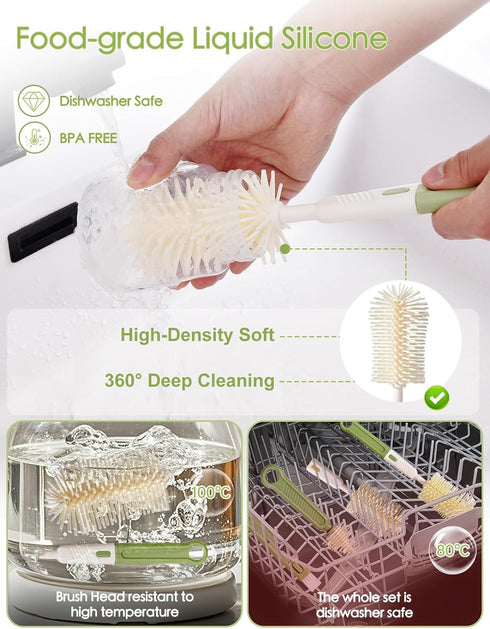 BOVELLA Set-Travel Box-6 1 Baby Bottle Brush Bottle Cleaner Kit with Silicone Brush,Drying Rack,Nipple Brush,Straw