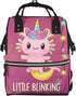 Qewfoju Cute Axolotl Print Diaper Bag Backpack Large Capacity Diaper Backpack Baby Changing