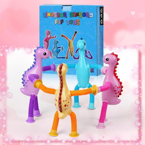eowvsio 4PCS 3+ Dinosaur Pop Sensory Tube,Airplane Travel Toys for Toddlers Kid Boys Girls Year Old Ages ADHD Autism