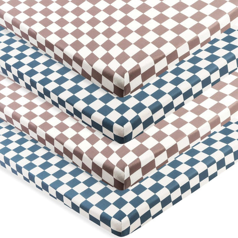 FIGEPO 4 Pack Checkered Pack N Play Sheets Sheets Neutral Breathable Fitted Baby