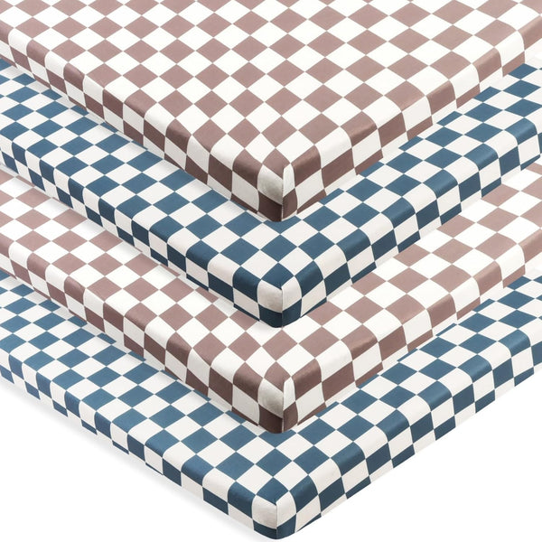 FIGEPO 4 Pack Checkered Pack N Play Sheets Sheets Neutral Breathable Fitted Baby