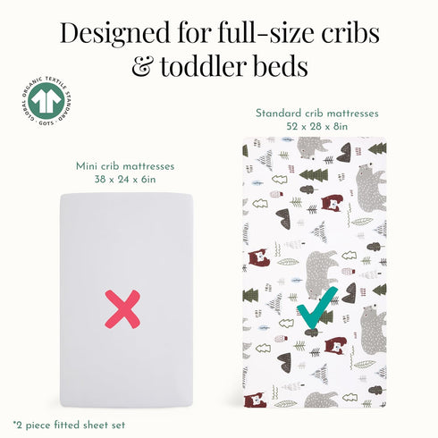 2 Pack Evolur Bear Dark Crib Sheet, Fitted Crib Sheet for Standard Crib and Toddler Mattress, Soft and Breathable Crib