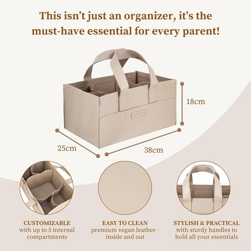 Jac and Jil Premium Vegan Leather Baby Diaper Caddy Organizer Portable Storage Basket for Newborn Essentials, Changing