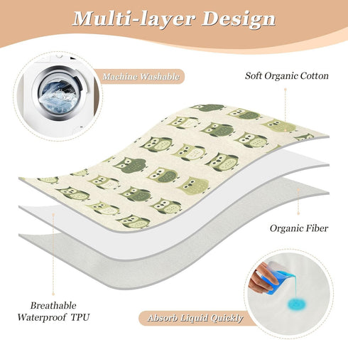 Yoogain 52" 34" Boho Simple Style Owl Green Diaper Mats Highly Absorbent Potty Training Pads Changing Diaper Pads