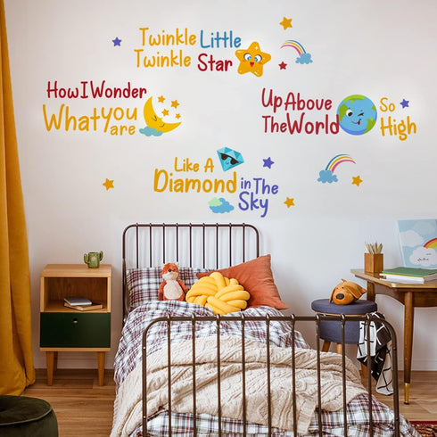Set DEKOSH Baby Nursery Decor with Twinkle Twinkle Little Star Rhyme Wall Decal Peel and Stick Kids Wall Stickers