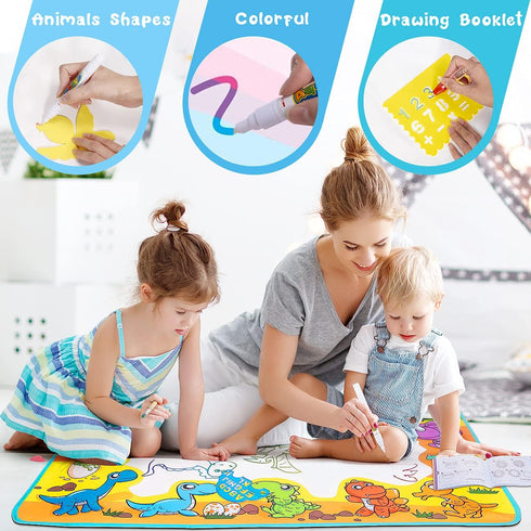 Kids Toys Water Doodle Mat, Dinosaur Painting Coloring Pad for Toddlers 1-3, Aqua Magic Drawing Board for Gifts