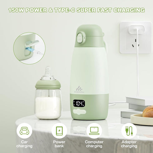 Snidomn 17.8oz 2-Min Portable Bottle Warmer for Travel, Baby Bottle Warmer for Breastmilk & Formula, Fast Heating