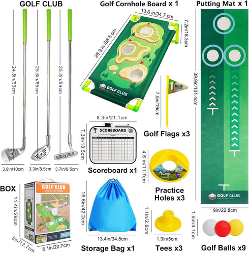 Toddler Golf Clubs Set - Adjustable Kids Golf Toys with Scorecard & Storage Bag for Indoor/Outdoor Play