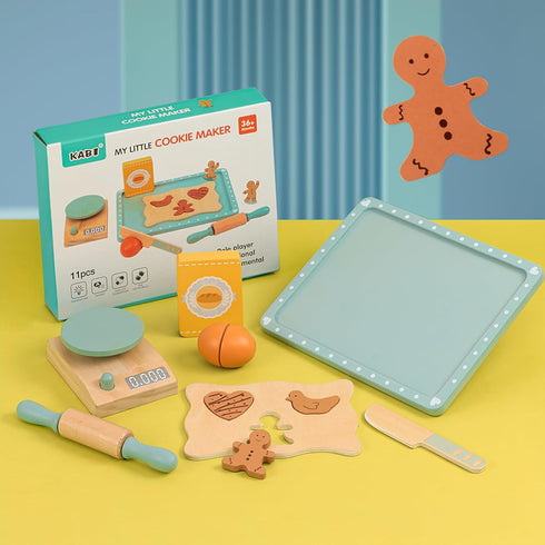 MIKNEKE Set, Set Wooden Cookie Bake Play Food Pretend Play Cookies and Baking for Toddlers, Montessori Play Kitchen