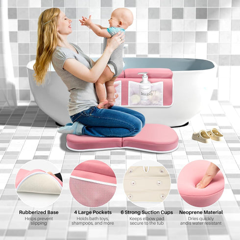 Elbow Set, 1.6'' Elbow Odor-Free Baby Bath Kneeler and Rest Pad Thick, Quickly Dry, Bathtub Kneeler Pad with Baby Toys