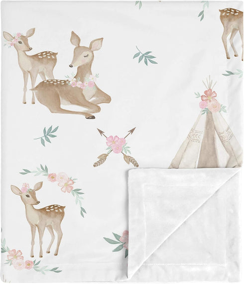 Sweet Jojo Designs Boho Watercolor Woodland Deer Floral Baby Girl Receiving Security