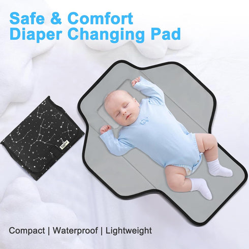 Portable Changing Pad Travel - Waterproof Compact Diaper Changing Mat with Built-in Pillow - Lightweight & Foldable