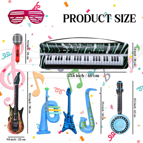 Inflatable Rock Star Toy Set - 12 Pack of Inflatable Instruments for 80s 90s Party Decorations