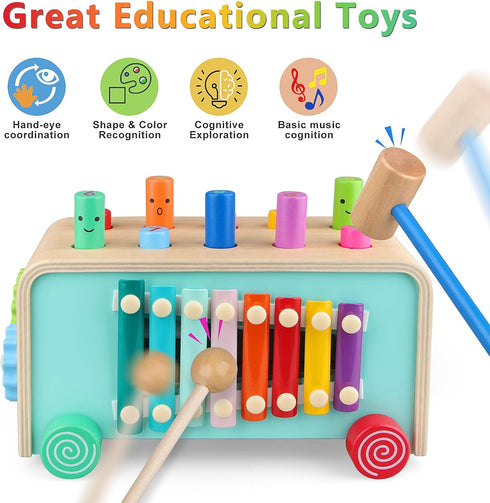 LAAVII Hammer 2 3 4 Montessori Baby Pounding Toy for Toddlers Boys Girls Years Old, Educational Learning Toy Xylophone
