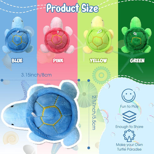 Sratte 12 Pcs Mini Turtle Stuffed Toy Soft Small Sea Turtle Animal Plush Toys for Adults Birthday Party Decorations Beach Bag Gift, Pink Blue Yellow Green 3 Inch